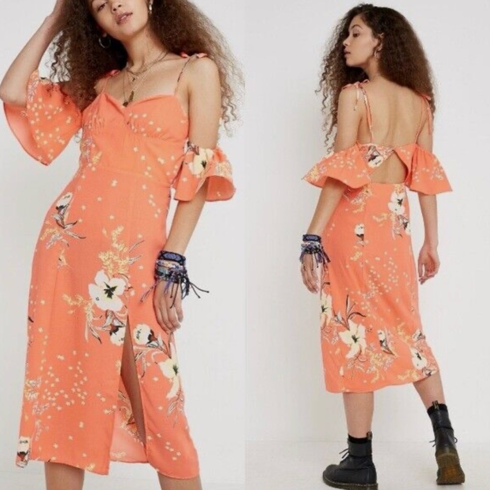 Urban Outfitters Dress Boardwalk Midi Coral Floral Print NWT